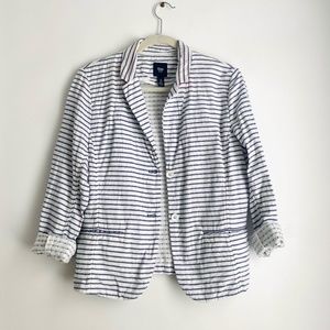 GAP Cotton Nautical Striped Blazer with Orange Pop of Color Collar - Size 10